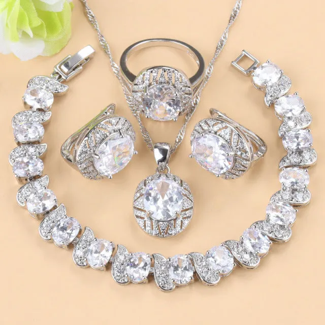 Colorful Zircon Necklace And Clip Earrings Wedding Jewelry Sets
