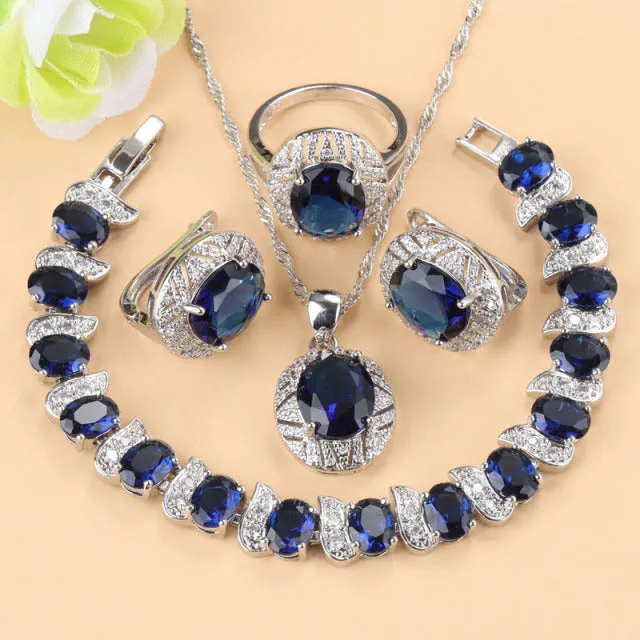 Colorful Zircon Necklace And Clip Earrings Wedding Jewelry Sets