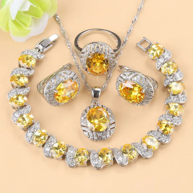 Colorful Zircon Necklace And Clip Earrings Wedding Jewelry Sets