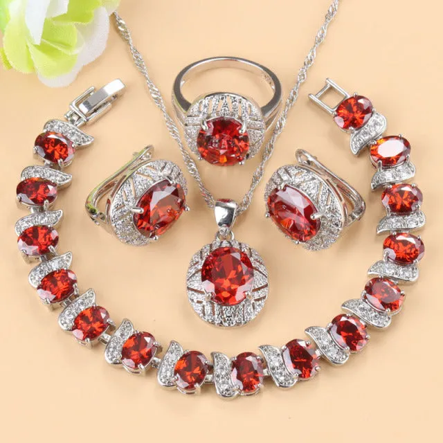 Colorful Zircon Necklace And Clip Earrings Wedding Jewelry Sets