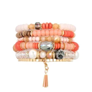 Coral Beaded Stackable Bracelet
