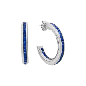 CRISLU Princess Cut Sapphire CZ Hoop Earrings