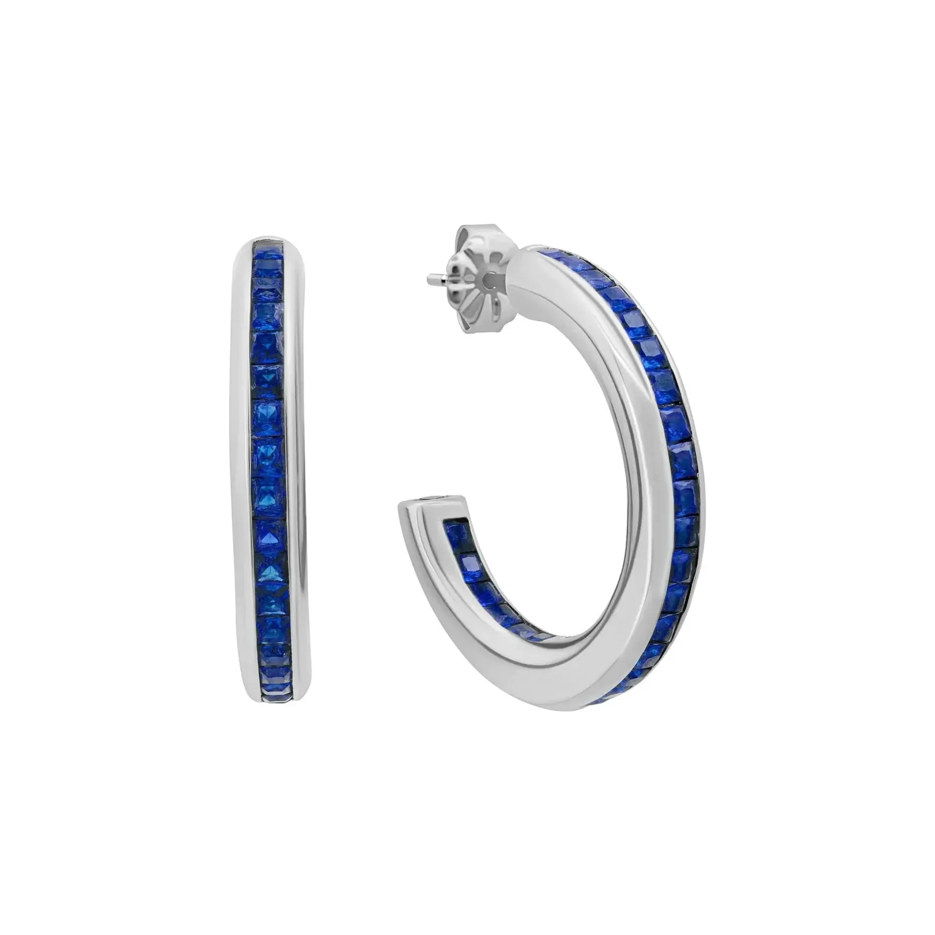 CRISLU Princess Cut Sapphire CZ Hoop Earrings