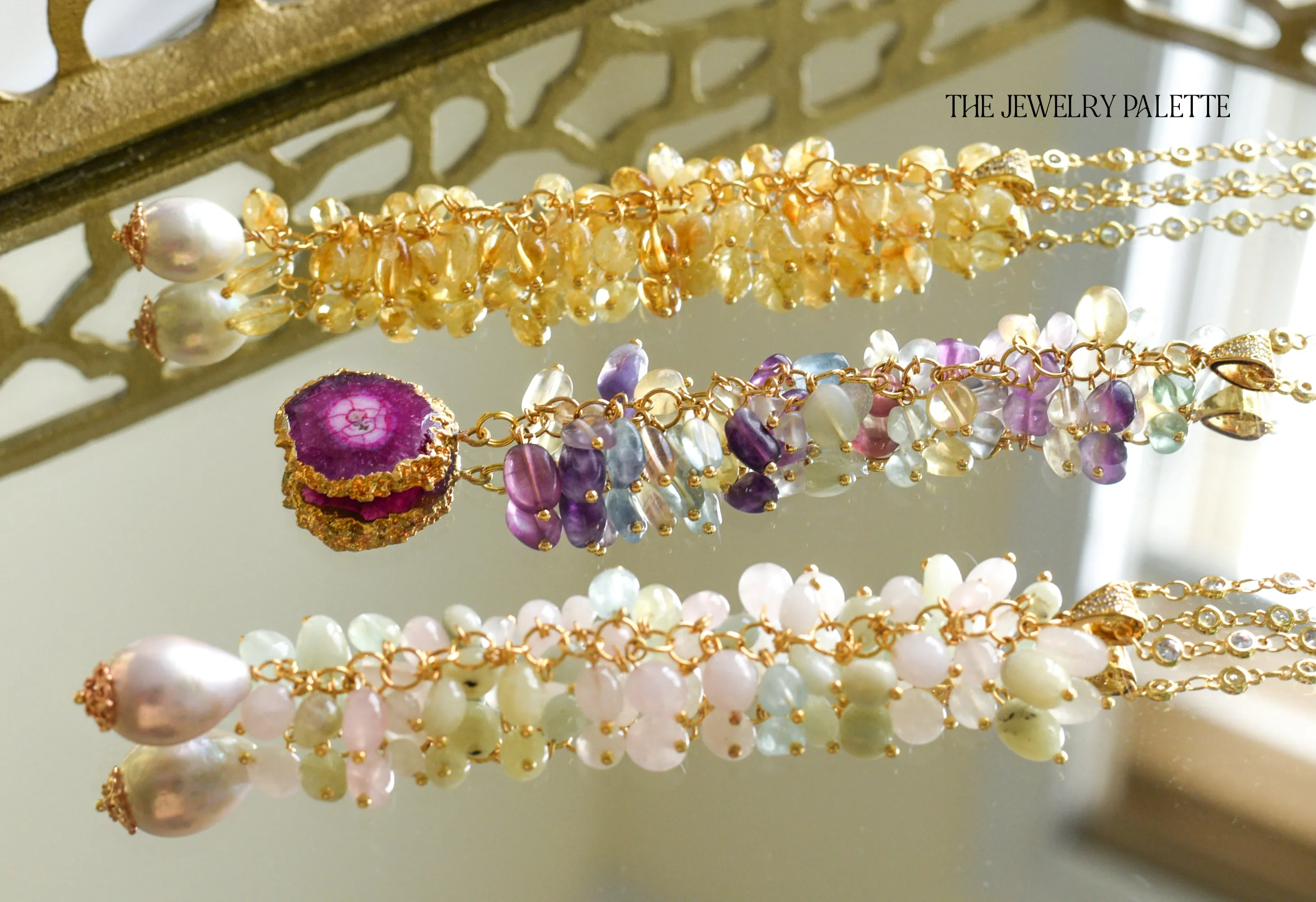 Delaney gold zircon studded chain and citrine tassel necklace