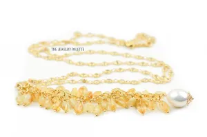 Delaney gold zircon studded chain and citrine tassel necklace