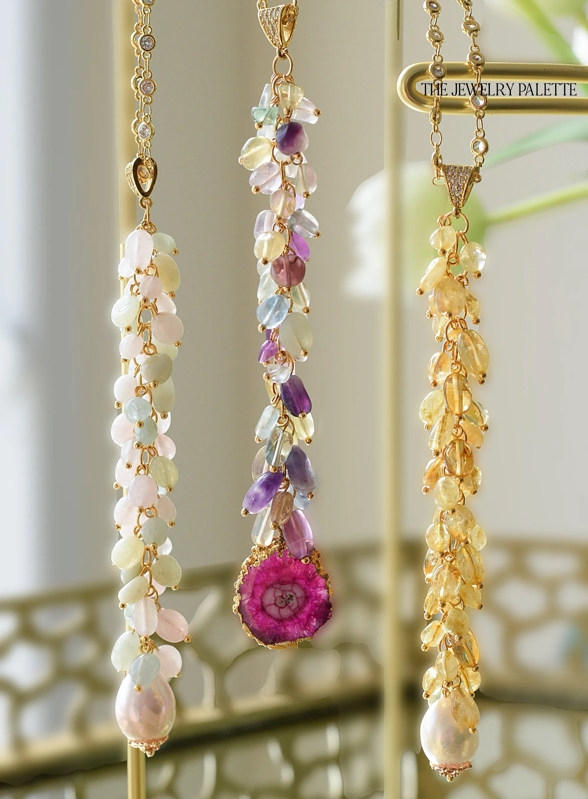 Delaney gold zircon studded chain and citrine tassel necklace