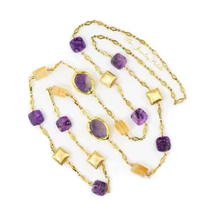 Demi purple lace agate and citrine gold chain necklace