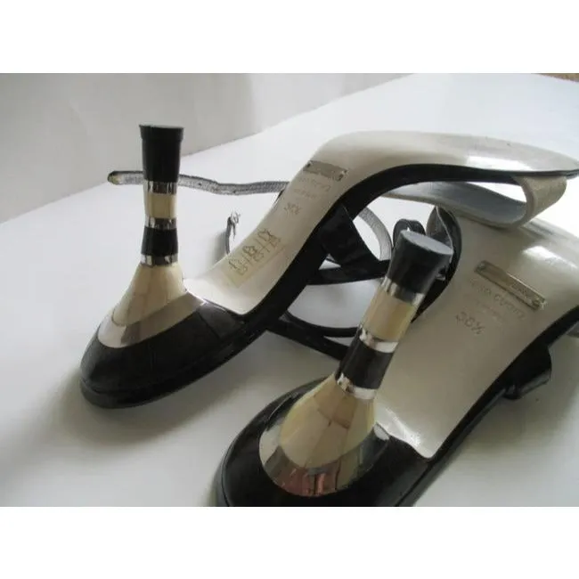 Dolce And Gabbana Cream And Brown Suede And Chocolate Patent Open Pumps Size Eu