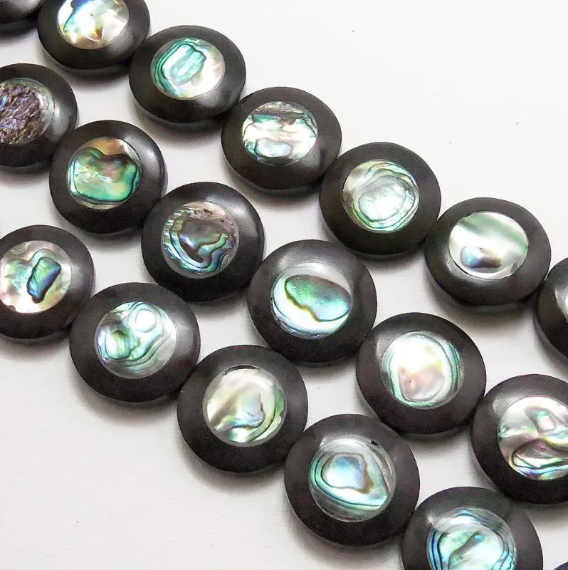 Ebony Wood with Abalone Shell Coin Flat 22mm (9pcs)