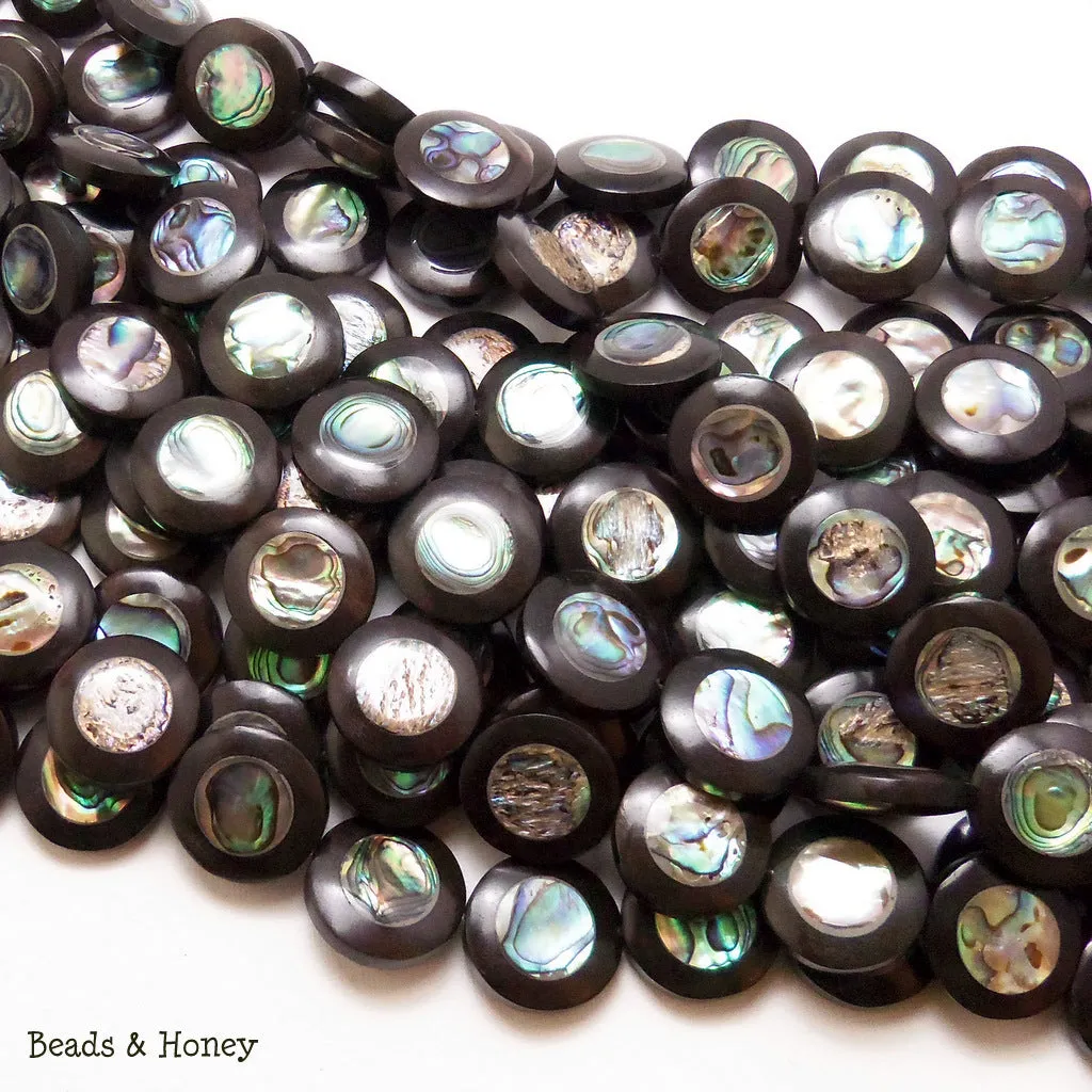 Ebony Wood with Abalone Shell Coin Flat 22mm (9pcs)