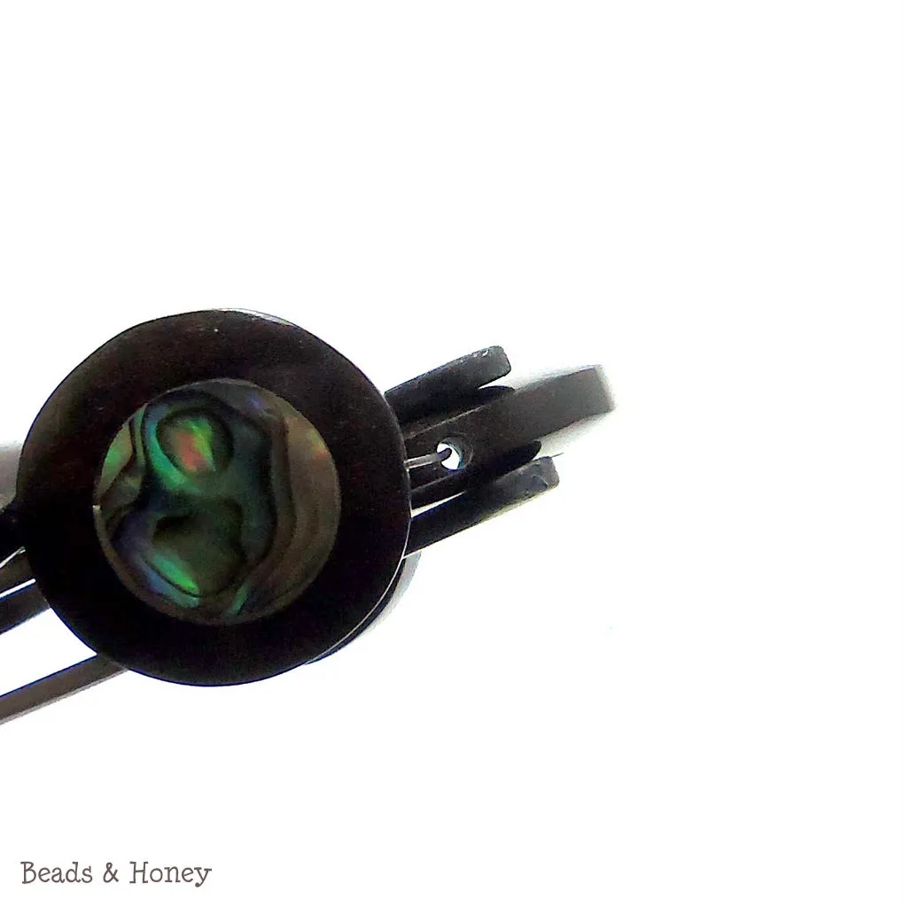 Ebony Wood with Abalone Shell Coin Flat 22mm (9pcs)
