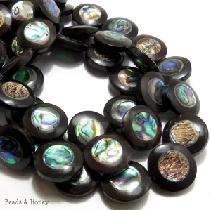 Ebony Wood with Abalone Shell Coin Flat 22mm (9pcs)