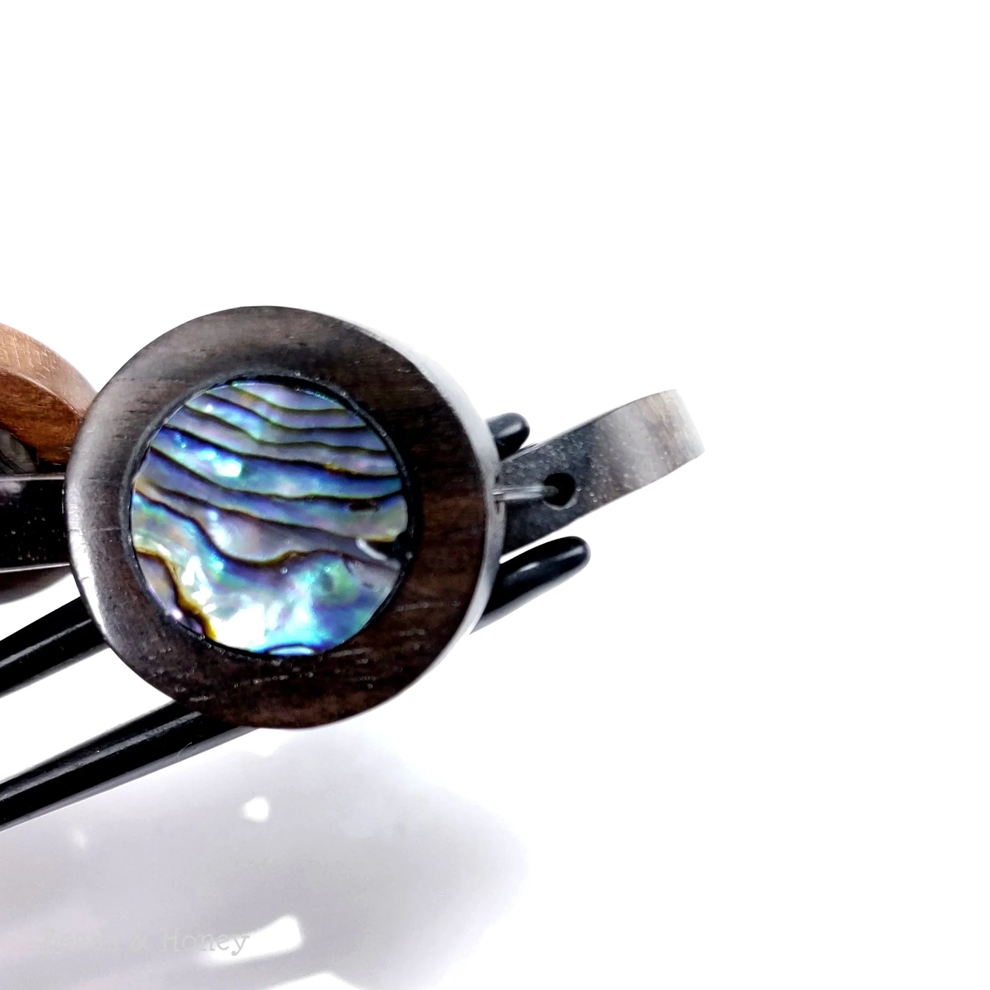Ebony Wood with Abalone Shell Flat Coin 23mm (8-Inch Strand)