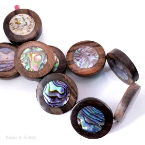 Ebony Wood with Abalone Shell Flat Coin 23mm (8-Inch Strand)