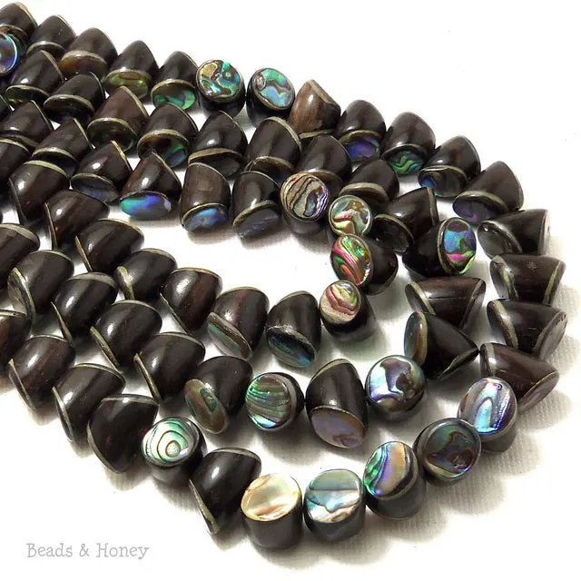 Ebony Wood with Abalone Shell Kiss 10mm (Half Strand)