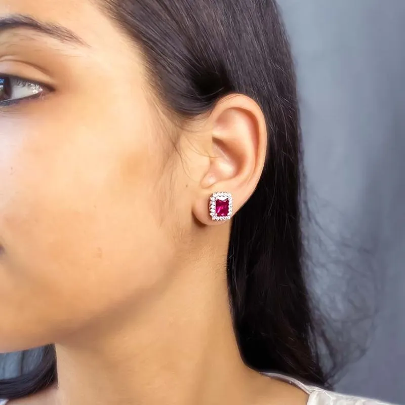 Emerald Cut Ruby Earrings