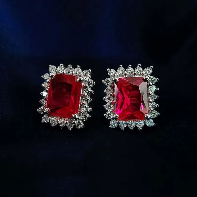 Emerald Cut Ruby Earrings