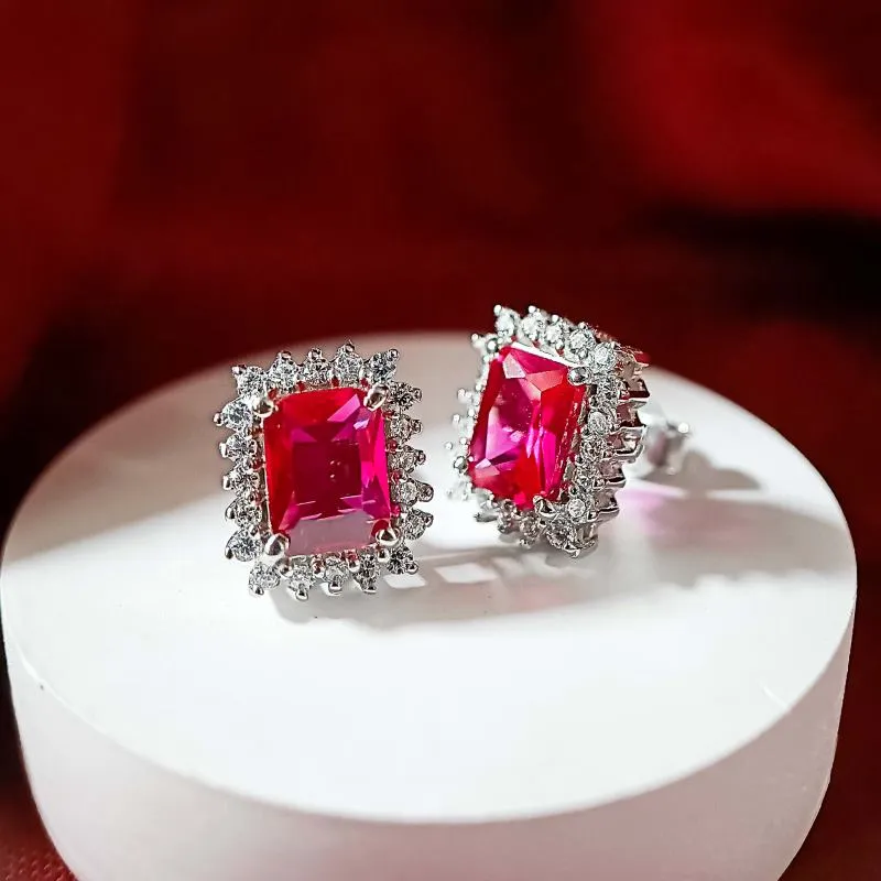 Emerald Cut Ruby Earrings