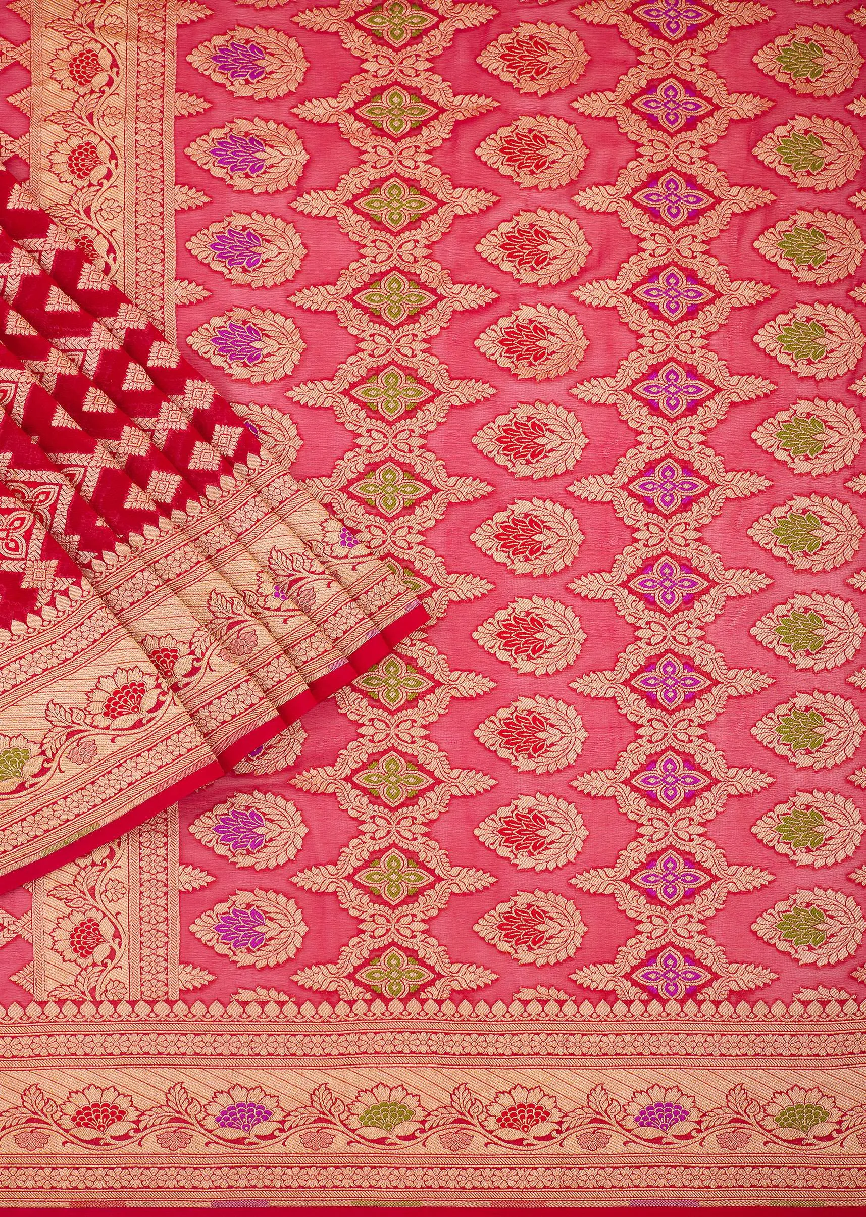 Enchanting Red Banarasi Khaddi Saree Set