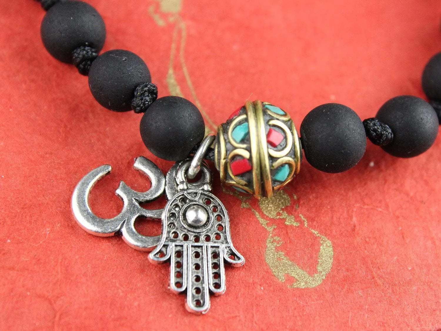 Eternal Protection Onyx OM Knotted Wrist Mala