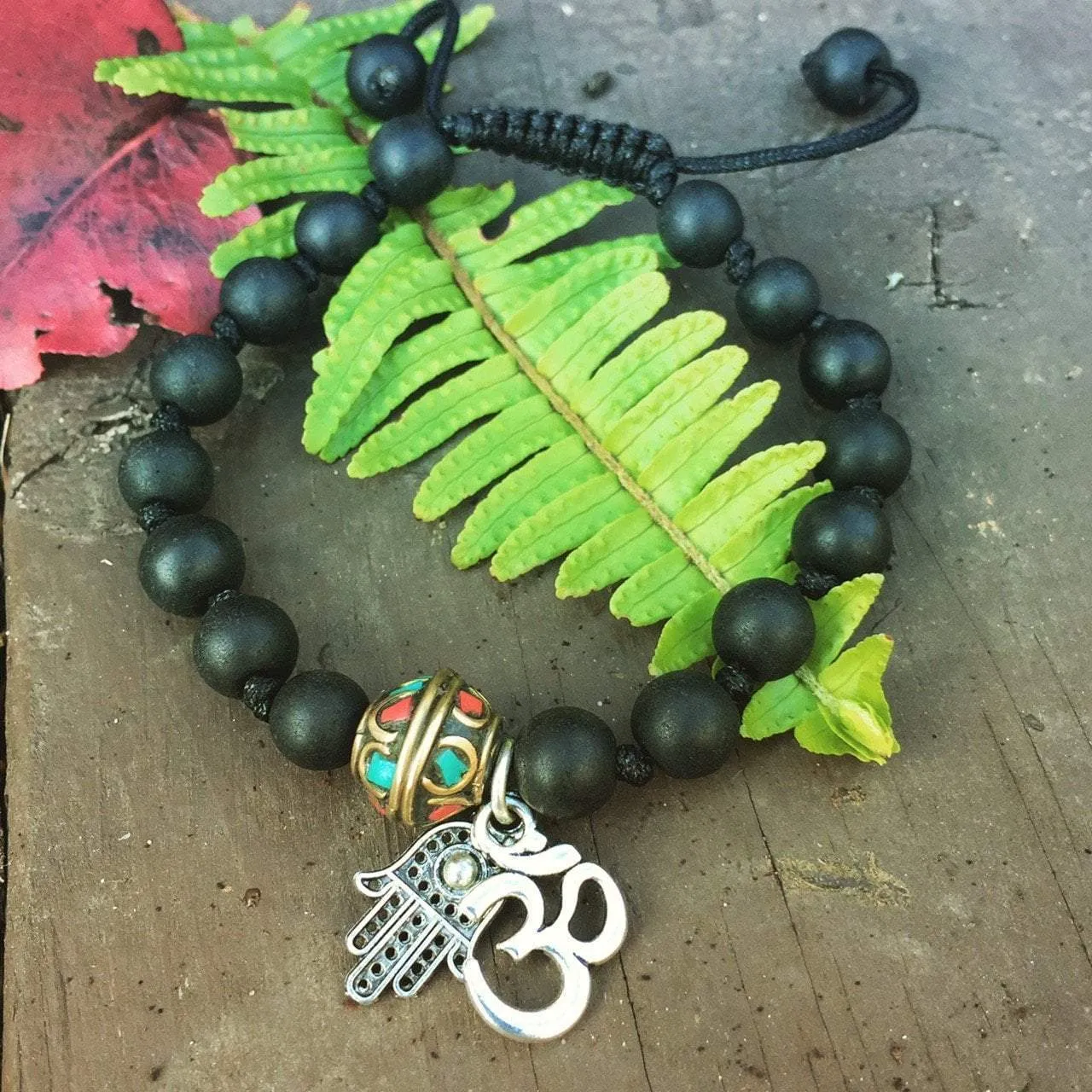 Eternal Protection Onyx OM Knotted Wrist Mala