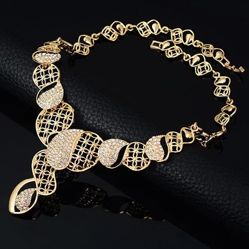 Fashion Crystal Choker Necklace Earring Bangle Bracelet Ring ladies Jewelry Set