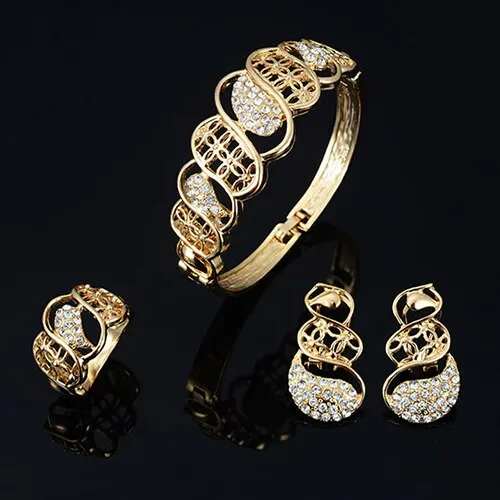 Fashion Crystal Choker Necklace Earring Bangle Bracelet Ring ladies Jewelry Set