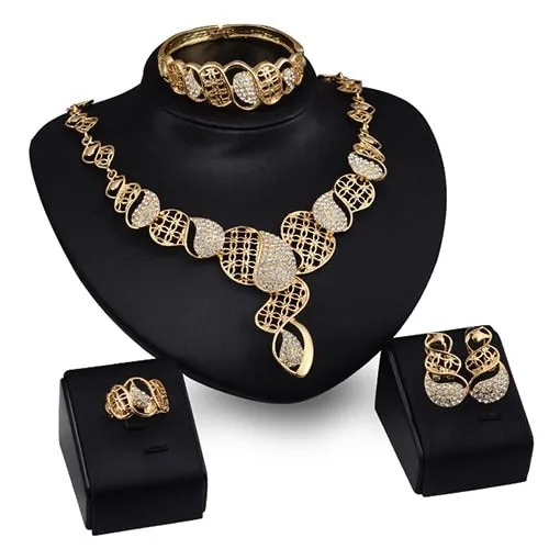 Fashion Crystal Choker Necklace Earring Bangle Bracelet Ring ladies Jewelry Set