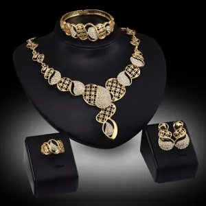 Fashion Crystal Choker Necklace Earring Bangle Bracelet Ring ladies Jewelry Set