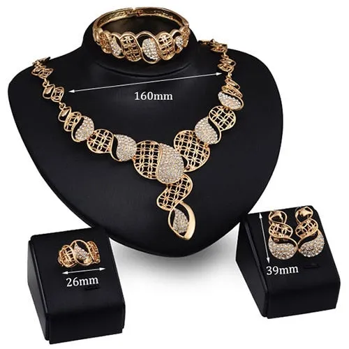 Fashion Crystal Choker Necklace Earring Bangle Bracelet Ring ladies Jewelry Set
