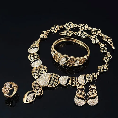 Fashion Crystal Choker Necklace Earring Bangle Bracelet Ring ladies Jewelry Set