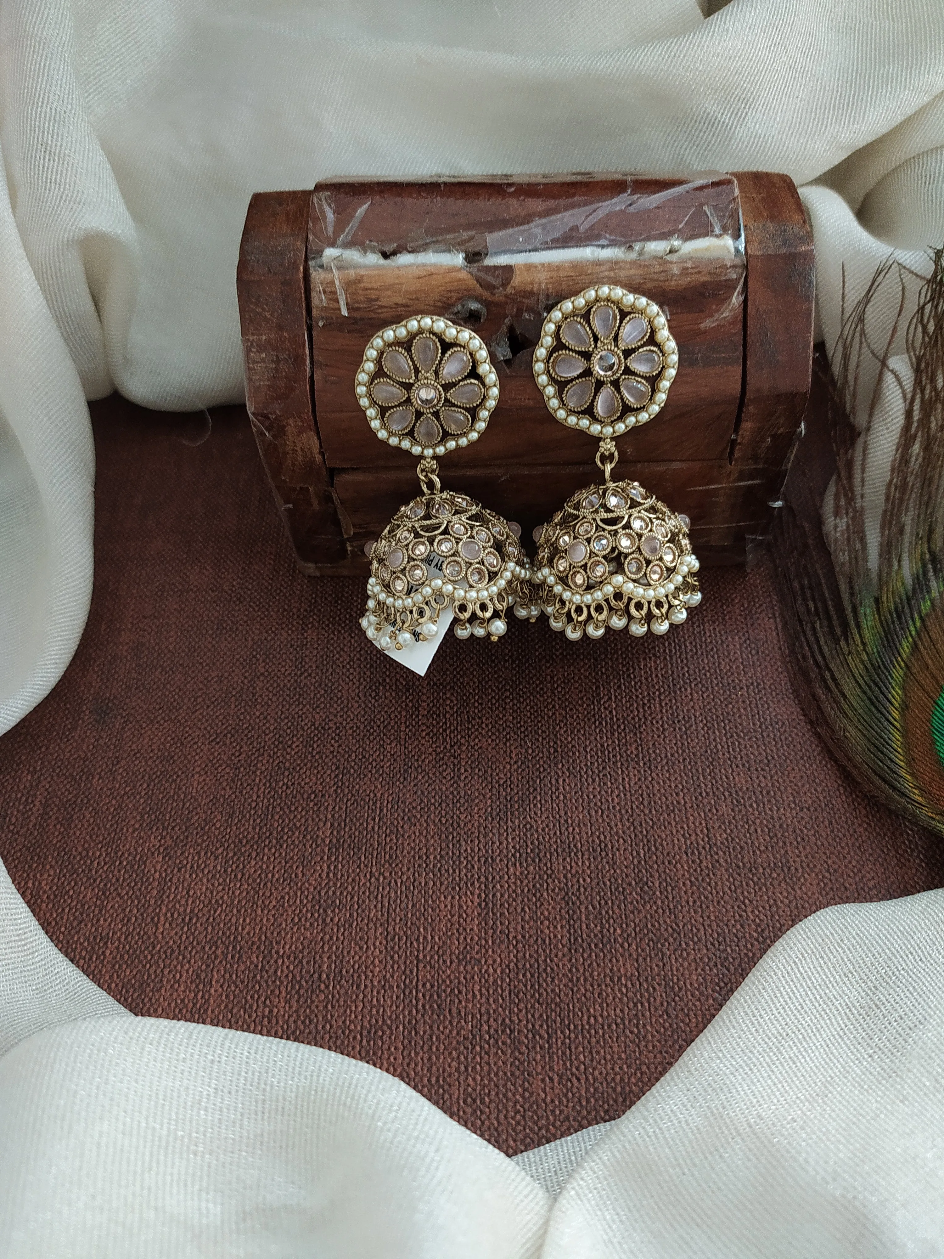 Floral Design Kundan Jhumki in Mehendi Finish
