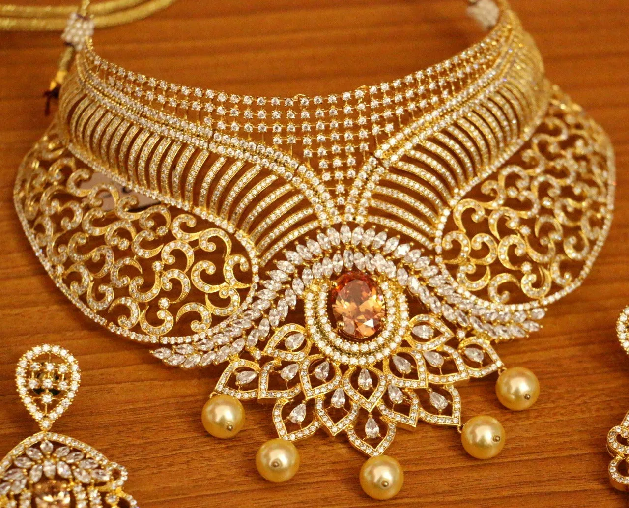 Gold Diamond Look Citrine Look Necklace