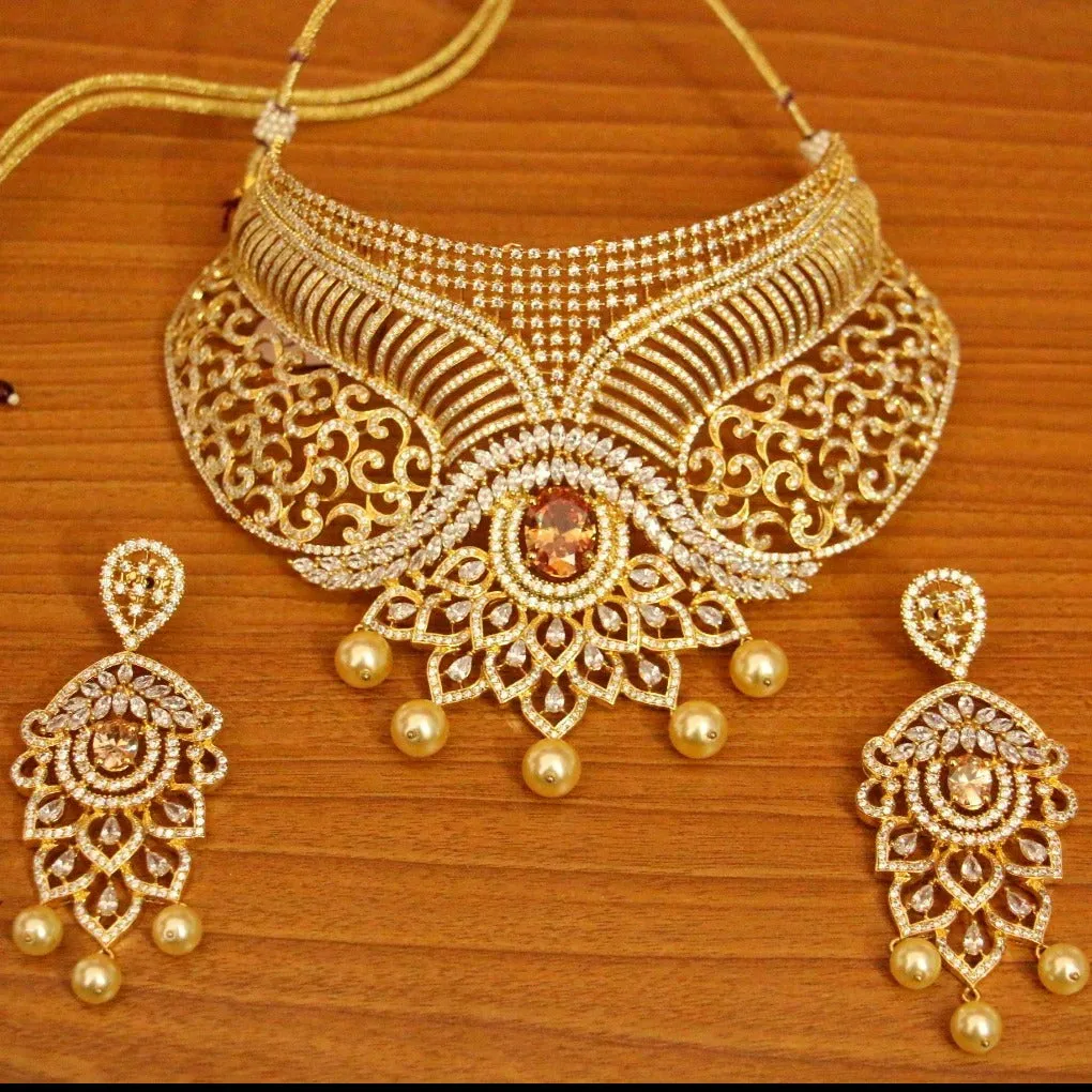 Gold Diamond Look Citrine Look Necklace