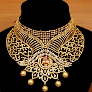 Gold Diamond Look Citrine Look Necklace