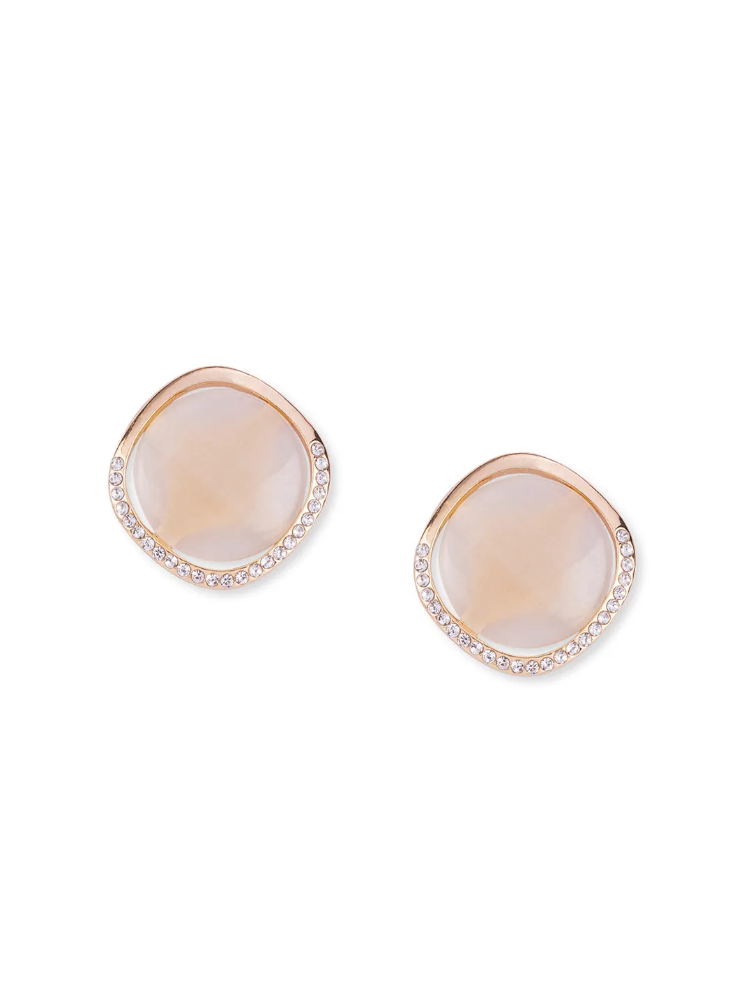Gold-Plated Stud Earrings with White Crystal Stones