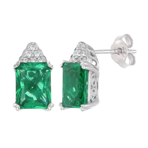 Green Alpinite Emerald Cut Cluster Earrings