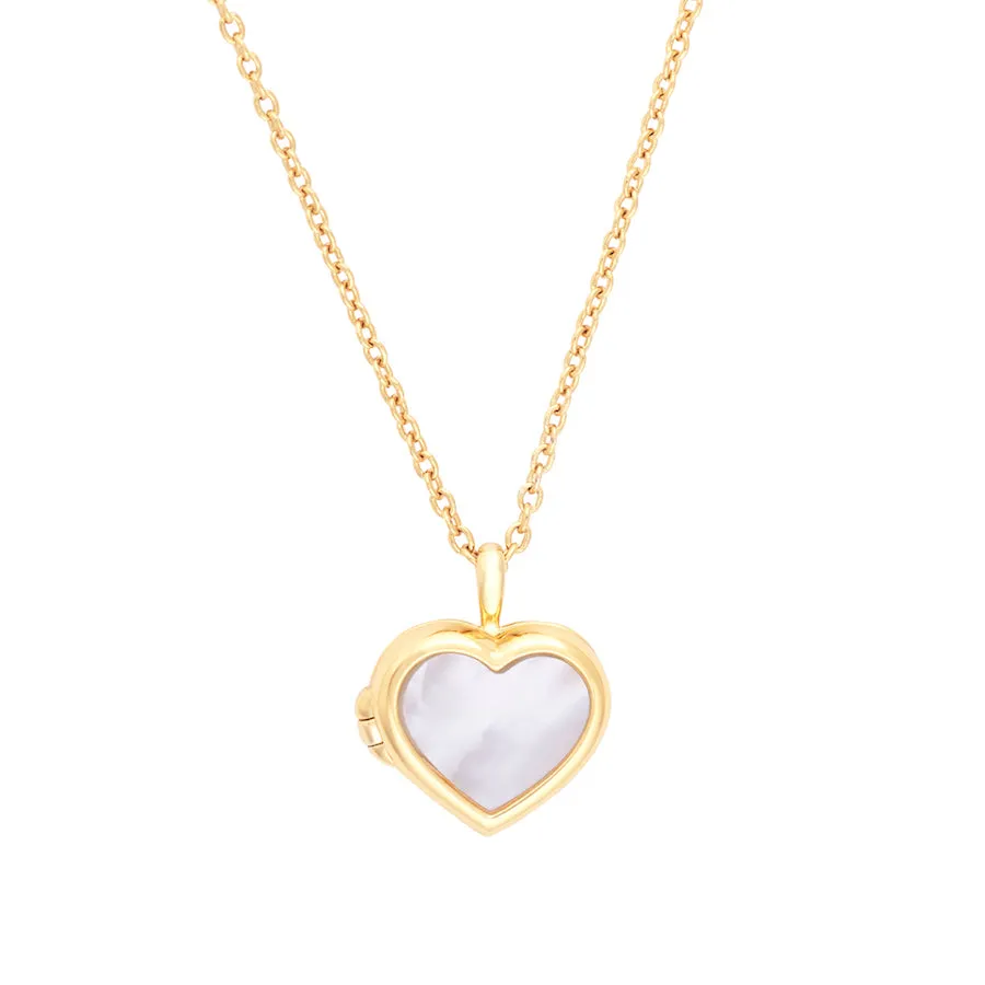 Heart Mother Of Pearl Gold Locket Necklace