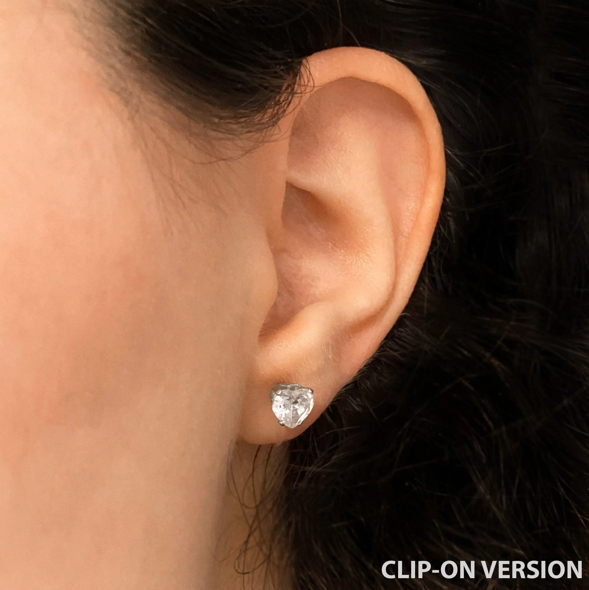 HEART RHINESTONE STUD CLIP-ON EARRINGS IN SILVER