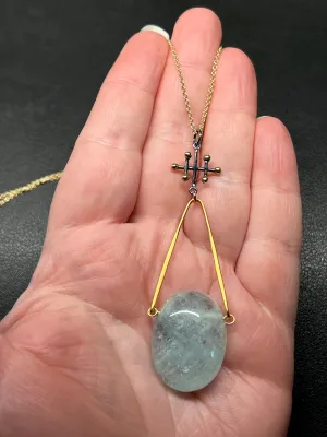 •INVOKE• aquamarine   mixed metal necklace (18"-20")