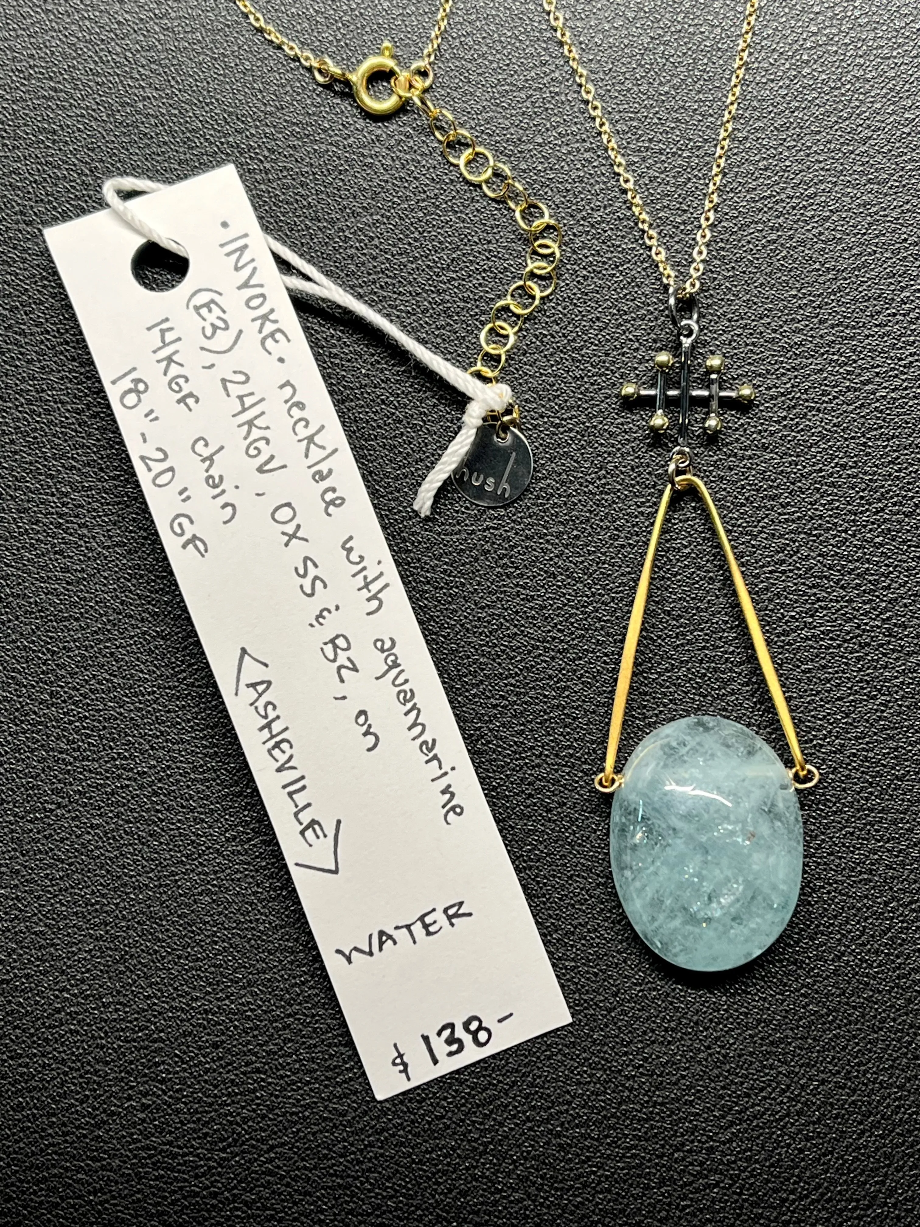 •INVOKE• aquamarine   mixed metal necklace (18"-20")