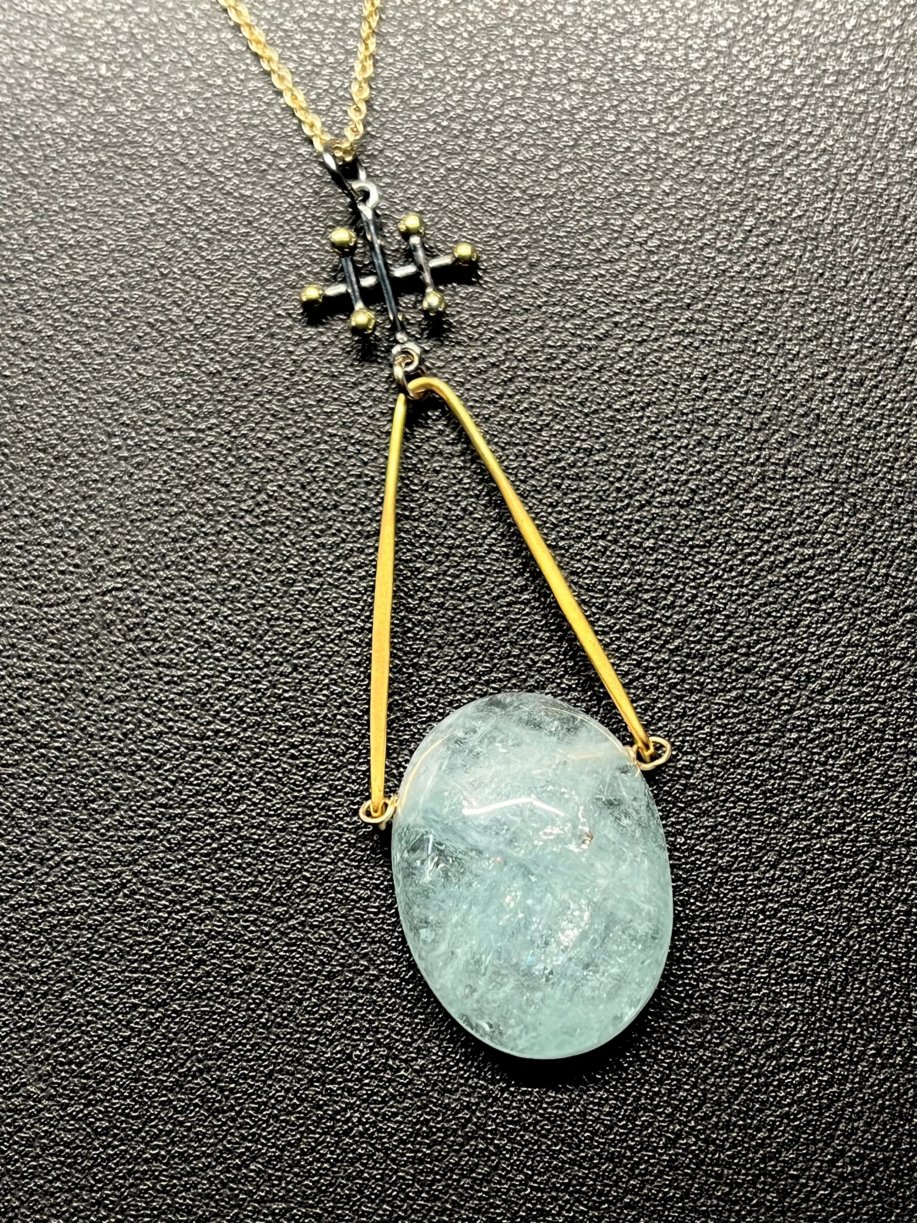 •INVOKE• aquamarine   mixed metal necklace (18"-20")