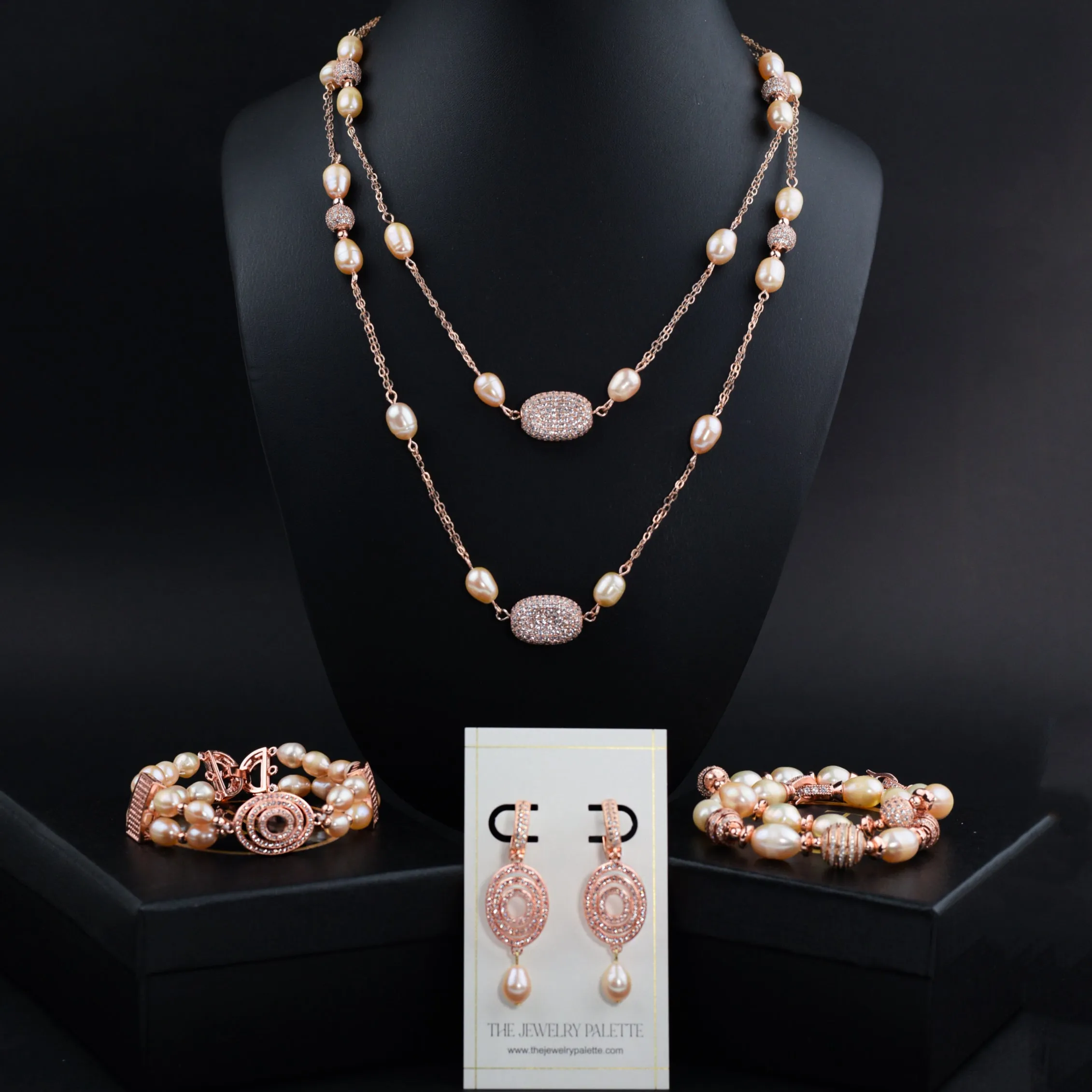 Juliette two tier pink pearl and rose gold bracelet