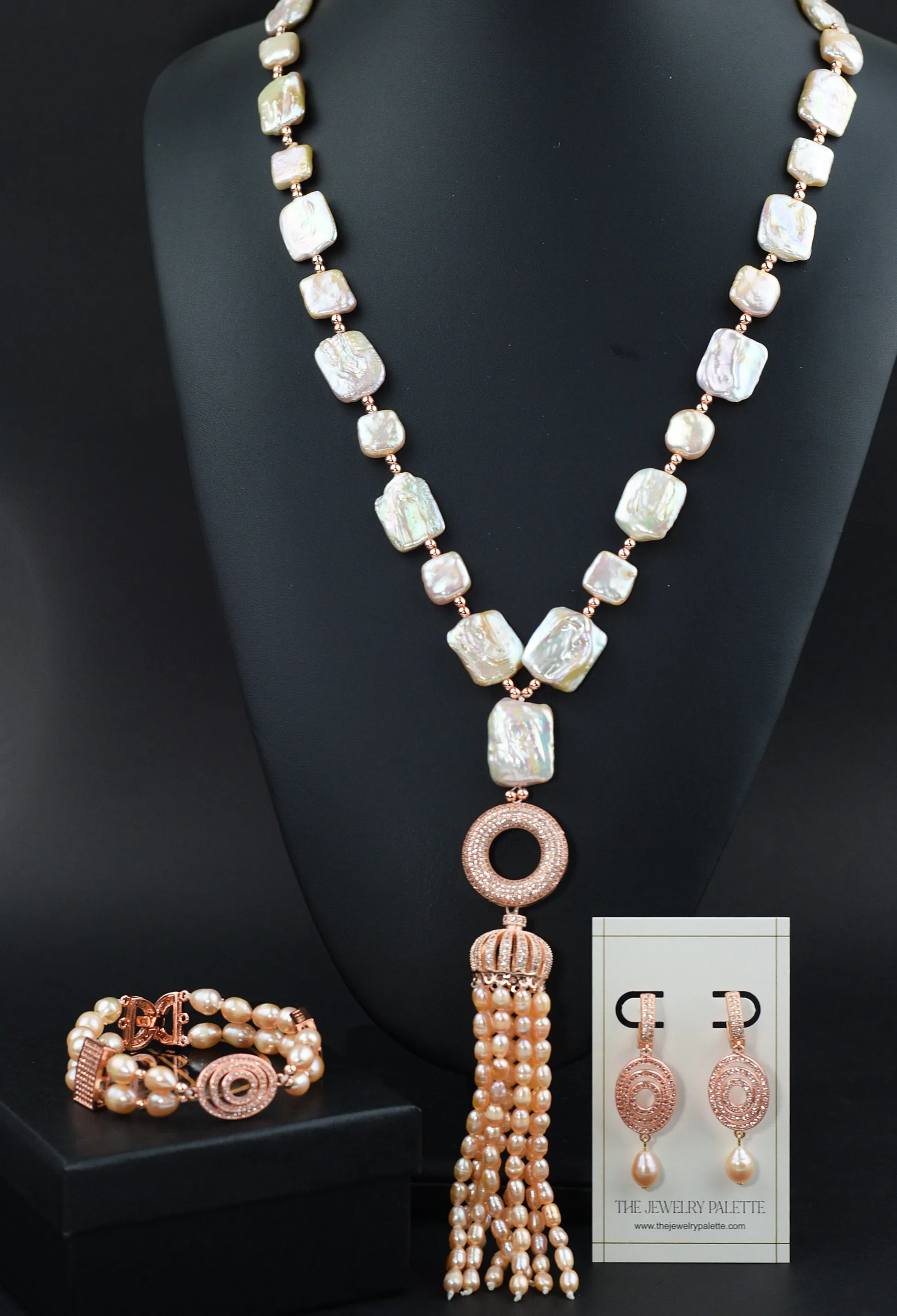 Juliette two tier pink pearl and rose gold bracelet