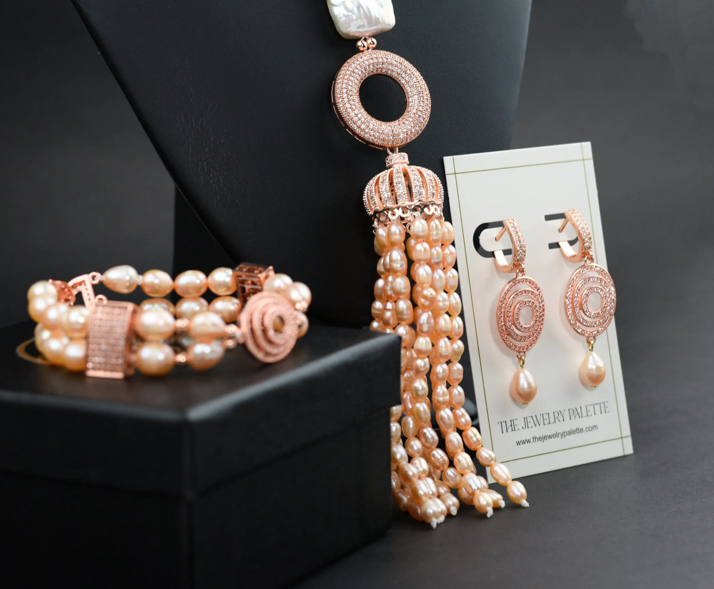 Juliette two tier pink pearl and rose gold bracelet