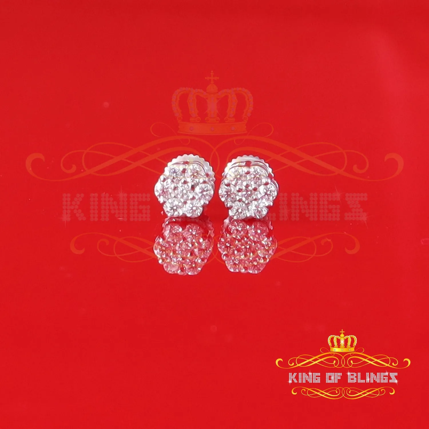 King of Bling's Men's/Women's 925 Silver White 0.25ct VVS 'D' Moissanite 7 Floral Stud Earrings