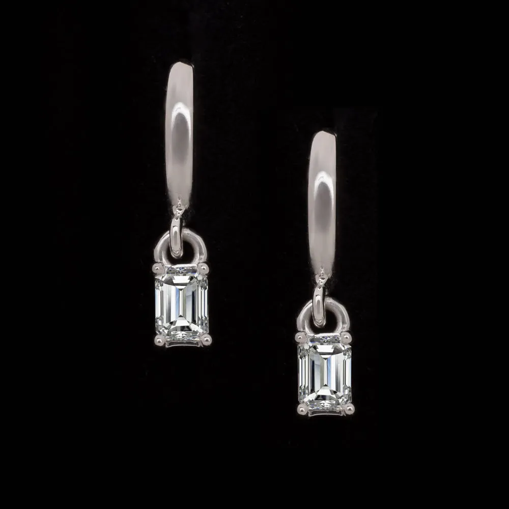 LAB CREATED DIAMOND DROP EARRINGS HUGGIE HOOP CHARM EMERALD CUT MINIMALIST 14k