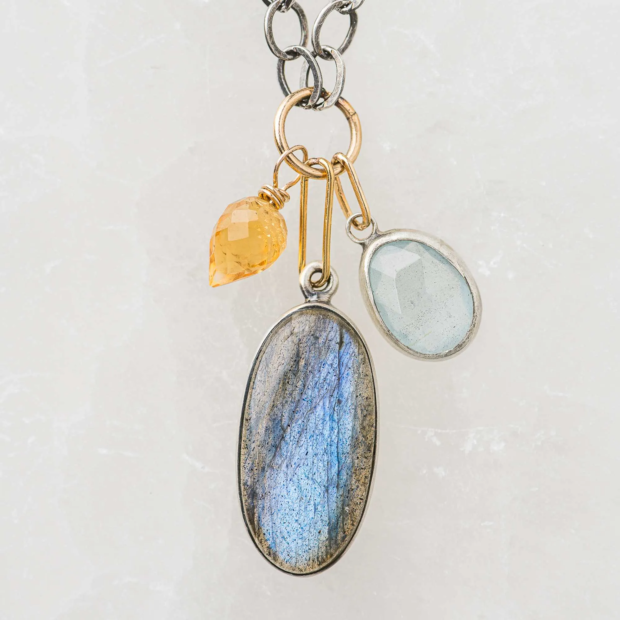 Labradorite Drop Necklace with Citrine and Aquamarine