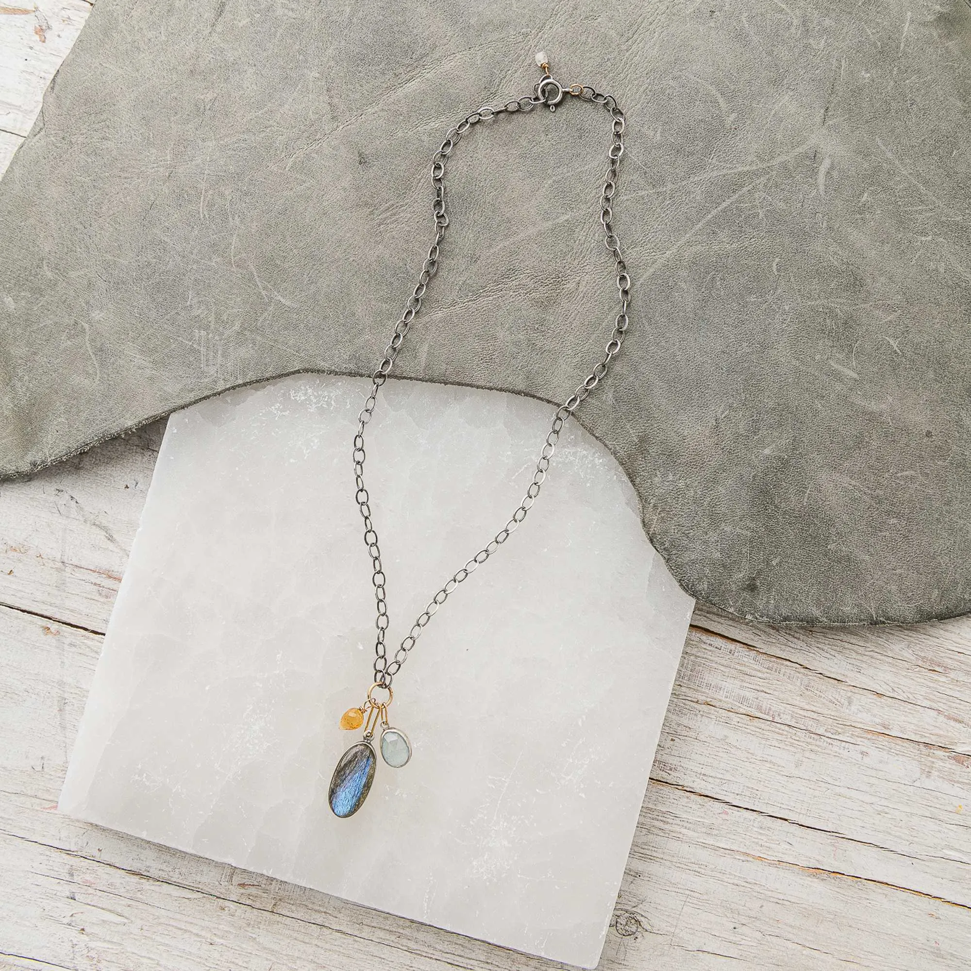 Labradorite Drop Necklace with Citrine and Aquamarine