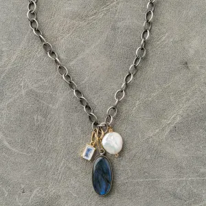 Labradorite Necklace with Coin Pearl & Moonstone
